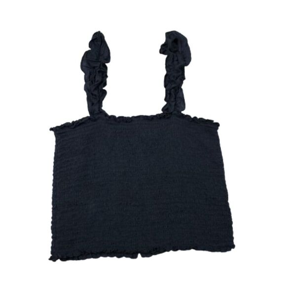 Aerie Cropped Smocked Tank Top Crop Women’s Size Medium Black Stretch - Picture 2 of 6